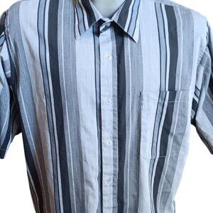 XL Vintage Men's Shirt 80's Impact Gray Black Vertical Stripe Button-Up Clubster